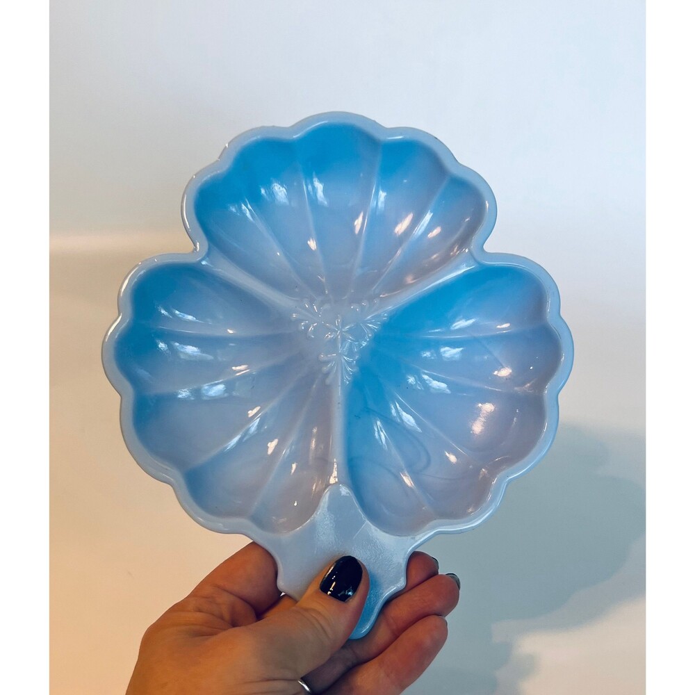 Vintage Delphine Blue Glass Clover Candy Dish - St Patricks Day Decor
